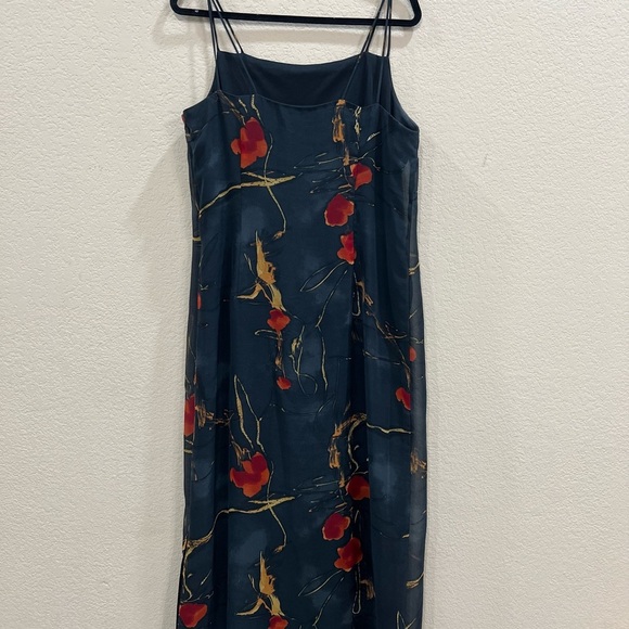 St Tropez West Dress 14 Black Red Floral Spagetti Shift Midi VTG 90s Y2K Goth - Picture 2 of 11